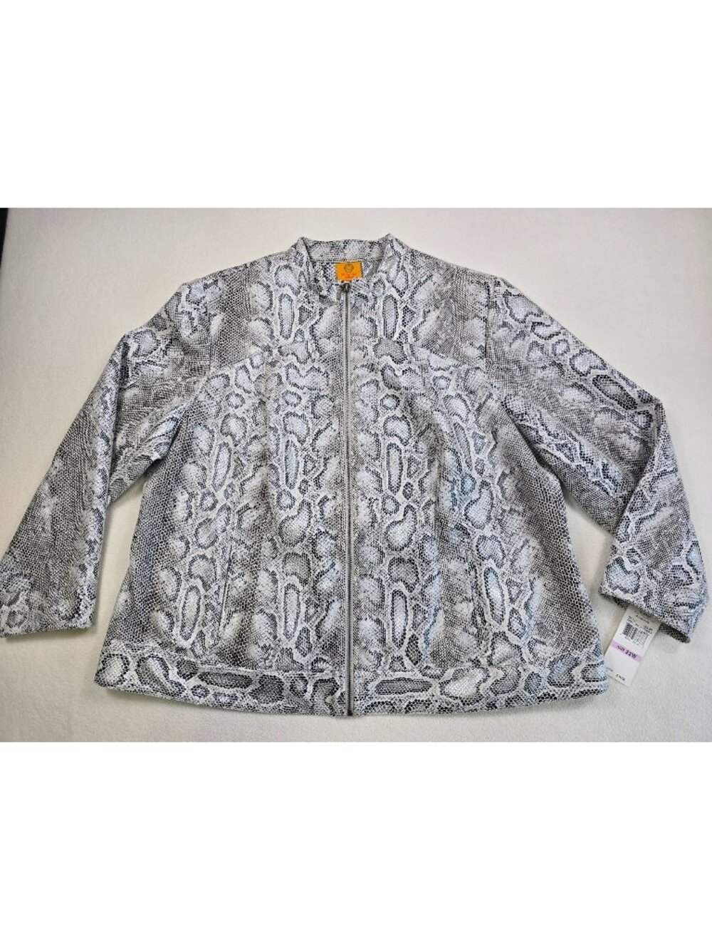 NWT Ruby Rd. Womens 22W Snakeskin Print Zip-Up Jacket Gray & Black